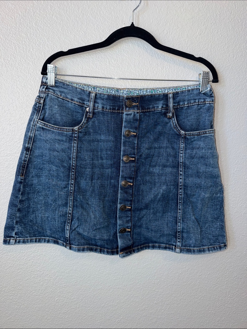 Aerie Denim Button-Front Mini Skirt - Blue